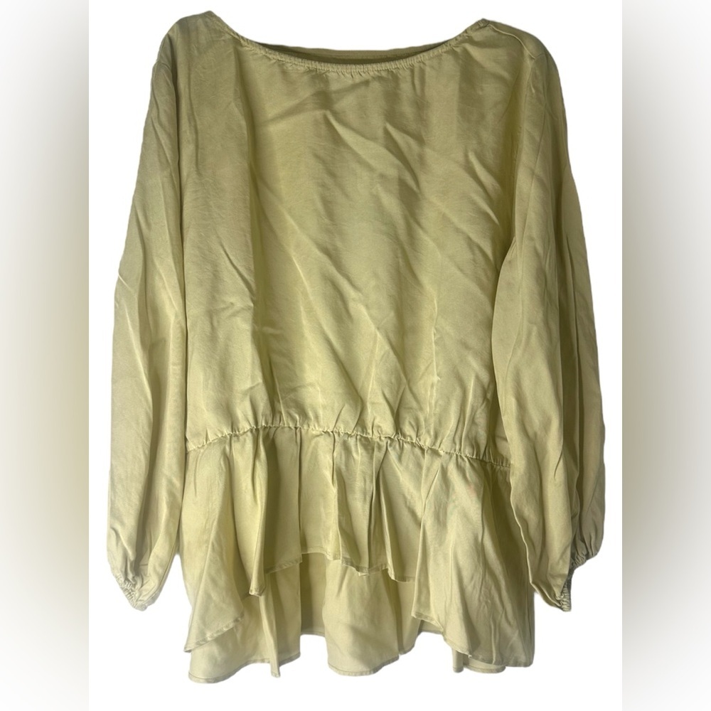 David Meister Tan Ruffled Cuffed Sleeve Blouse